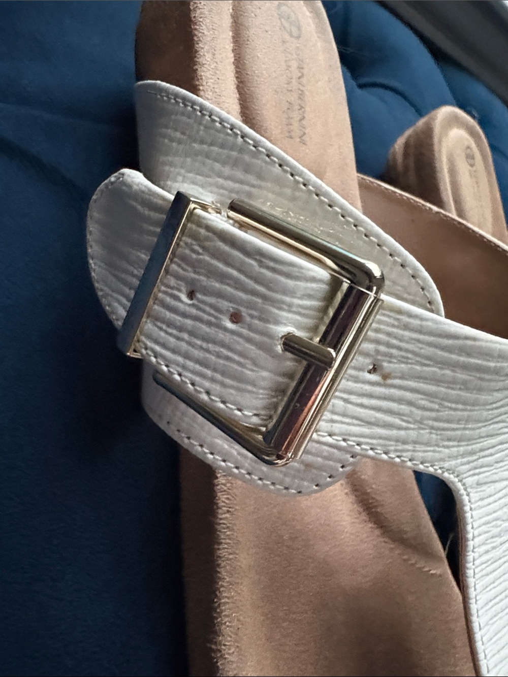 Gianni Bini White Textured Toe-Post Sandals with Buckle Accent - Picture 3 of 5